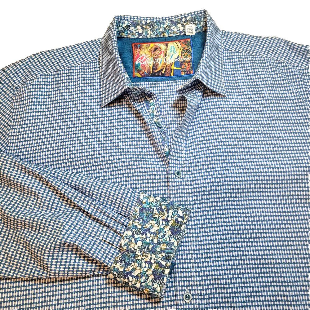 Robert Graham Geometric Floral Men's 3XL Flip Contrast Cuff Button Up Shirt